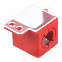 Блокиратор кнопок квадратный стационарный, поликарбонат, диаметр основания кнопки 22/30 мм, 50х47х50 мм, красный, прозрачный [gwrD54]