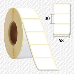Термотрансферные этикетки ПЛГ 58 х 30 мм, белые (900 шт в рулоне)