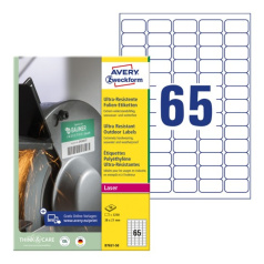 Суперпрочные пленочные этикетки Avery Zweckform, белые, 38 x 21 мм, 65 этикеток на листе А4 (50 листов) [B7651-50]