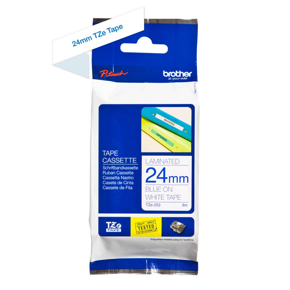 Картридж Brother TZe-253, 24 мм, синий на белом [TZe253]